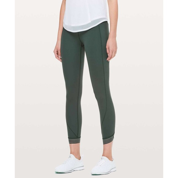 lululemon athletica Pants - Lululemon Find Focus 7/8 Tight Green Deep Ivy Mesh Stripe High Rise Womens 6